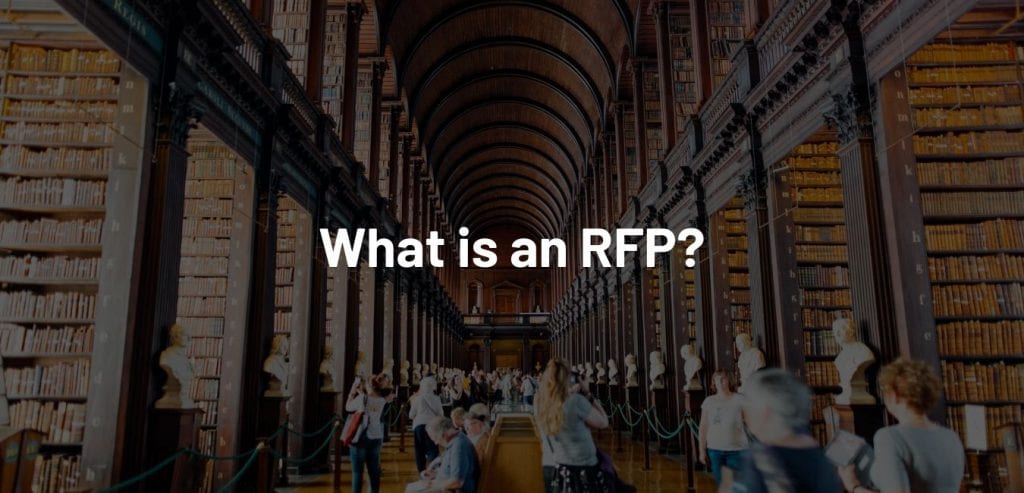 an image of people in the library that says what is an rfp?